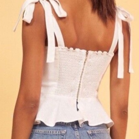 Reformation Kassie Linen Blouse in White 0 XS - Picture 4 of 6